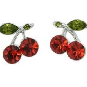 Used Swarovski Crystal Red Cherry Stud Earrings